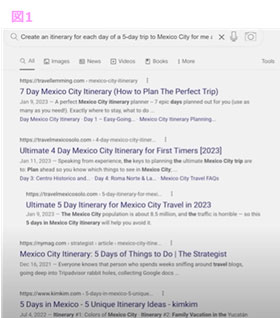Googleで「家族と行くメキシコ・シティ5日間旅行の、各日の旅程を作って」と検索した場合