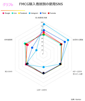 FMCG購入者層別の使用SNS